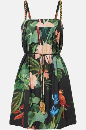 Farm Rio Printed linen-blend minidress