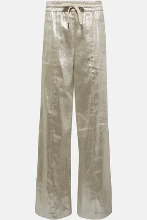 Brunello Cucinelli Linen-blend lame wide-leg pants