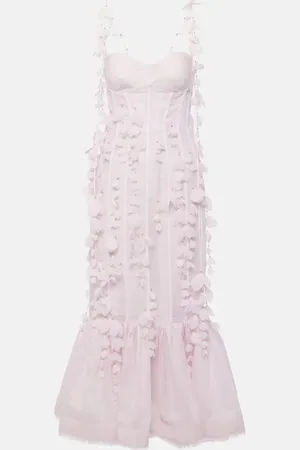 ZIMMERMANN Floral-applique linen and silk bustier gown