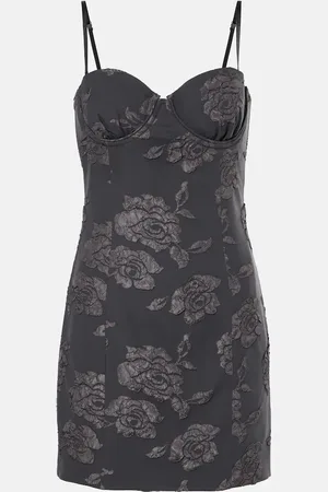 ROTATE Floral-applique pinstripe minidress