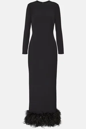 Safiyaa Feather-trimmed crepe gown
