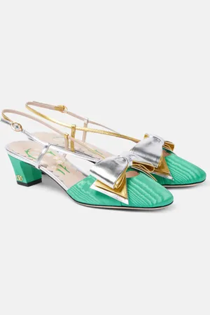VALENTINO GARAVANI Bowow 45 moire and leather slingback pumps