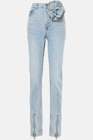 AREA Floral-applique high-rise straight jeans