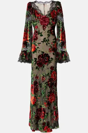 RODARTE Floral lace-trimmed velvet devore gown