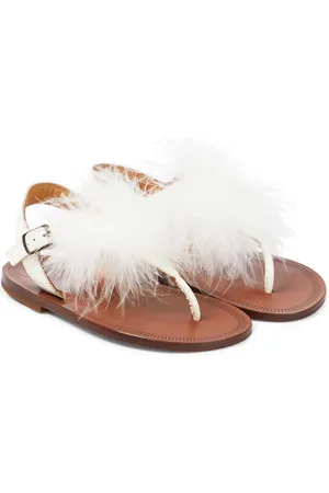 PèPè Vernice feather-trimmed leather sandals