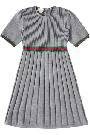 Gucci Web Stripe pleated wool dress