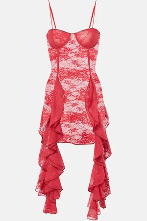 Oseree Ruffled lace bustier dress