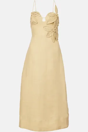 Farm Rio Sand floral-applique linen midi dress