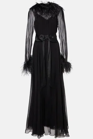 Dolce & Gabbana Feather-trimmed silk chiffon gown