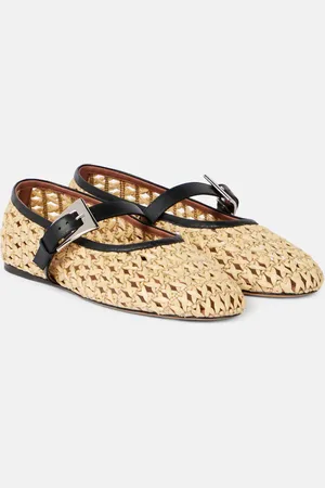 PARIS TEXAS Sveva woven leather-trimmed ballet flats