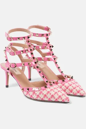 VALENTINO GARAVANI Rockstud 65 boucle-trimmed leather pumps