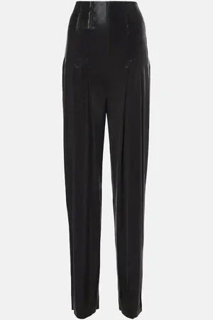 Norma Kamali Pleated high-rise lame wide-leg pants
