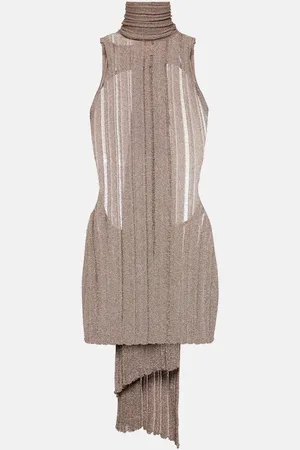 AYA MUSE Ribbed-knit lame minidress