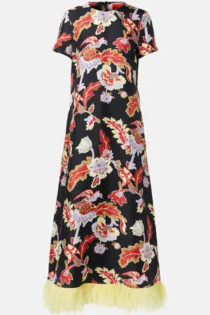 La DoubleJ Swing feather-trimmed silk maxi dress