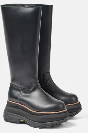 SACAI Leather platform knee-high boots