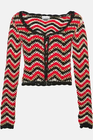 Ganni Crochet cropped cotton cardigan