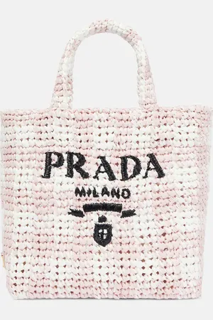 Prada Logo raffia-effect shopper