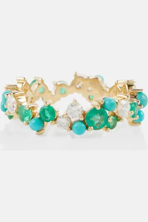 Sydney Evan 14kt gold ring with diamonds and emeralds