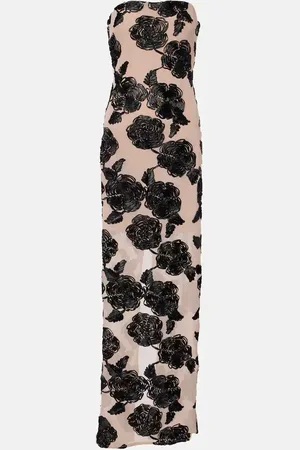 ROTATE Floral mesh-trimmed gown