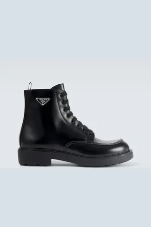 Prada Logo brushed leather combat boots