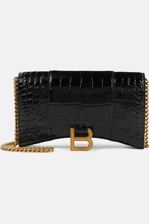 Balenciaga Hourglass croc-effect leather wallet on chain