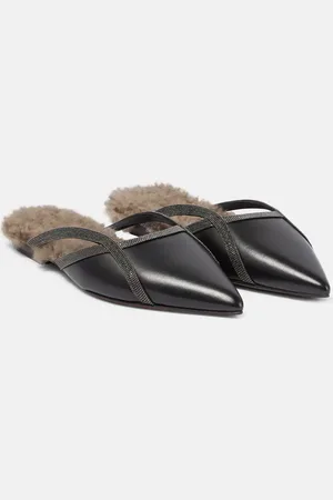 Brunello Cucinelli Shearling-trimmed leather slippers