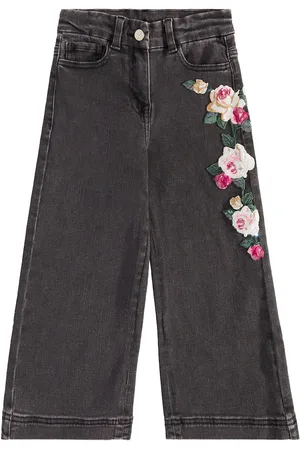 MONNALISA Floral-applique wide-leg jeans
