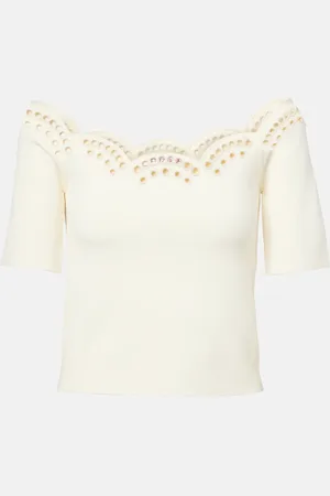 Altuzarra Posy scalloped off-shoulder crepe top