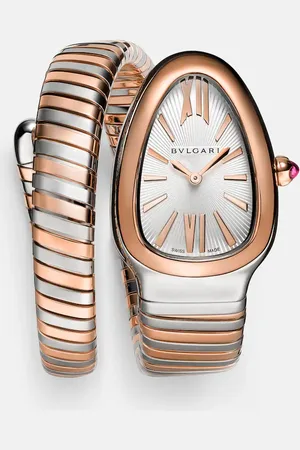 Bvlgari Serpenti Tubogas 35mm 18kt rose gold and stainless steel watch with rubellite