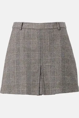 Self-Portrait Checked cotton and linen skort