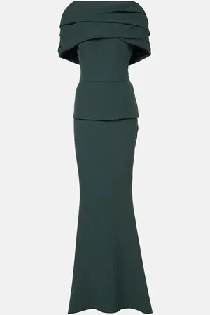 Safiyaa Pleated caped crepe gown
