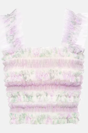SUSAN FANG Shirred floral tulle top