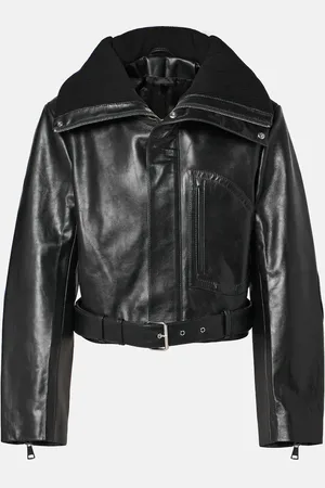 Victoria Beckham Cropped belted leather biker jacket