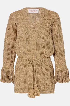 VALENTINO Open-knit lame minidress