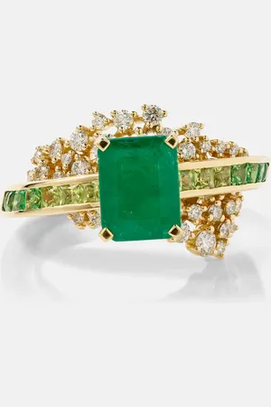 Ananya Scatter Emerald Sphere 18kt gold ring with diamonds and emeralds