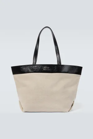 Ami Canvas leather-trimmed tote bag