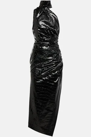 Alaïa Asymmetric croc-effect midi dress