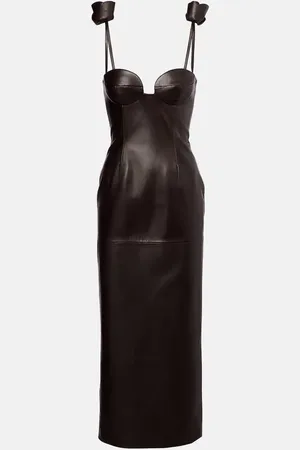 MAGDA BUTRYM Floral-applique leather bustier dress