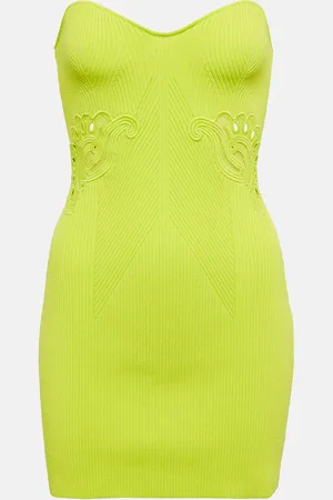 Self-Portrait Lace-trimmed ribbed-knit minidress