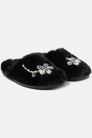Simone Rocha Embellished faux shearling slippers