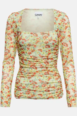 Ganni Floral-print mesh top