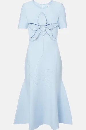 Oscar de la Renta Orchid-applique jacquard cocktail dress