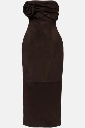 MAGDA BUTRYM Floral-applique suede midi dress