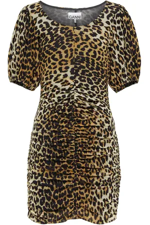 Ganni Leopard-print ruched minidress