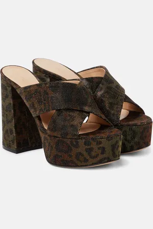 Gianvito Rossi Leopard-print lame platform mules