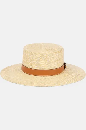 Gucci GG leather-trimmed straw boater hat