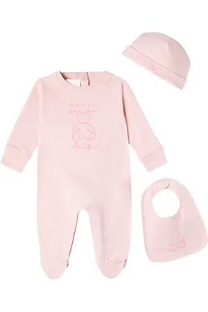 Gucci Baby cotton jersey onesie, bib, and beanie set