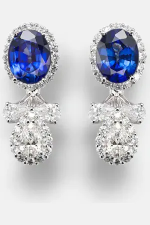 Yeprem Reign Supreme 18kt white gold drop earrings with diamonds and sapphire