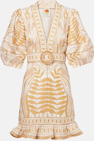 Farm Rio Printed belted linen minidress