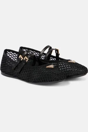Prada Logo leather-trimmed mesh ballet flats
